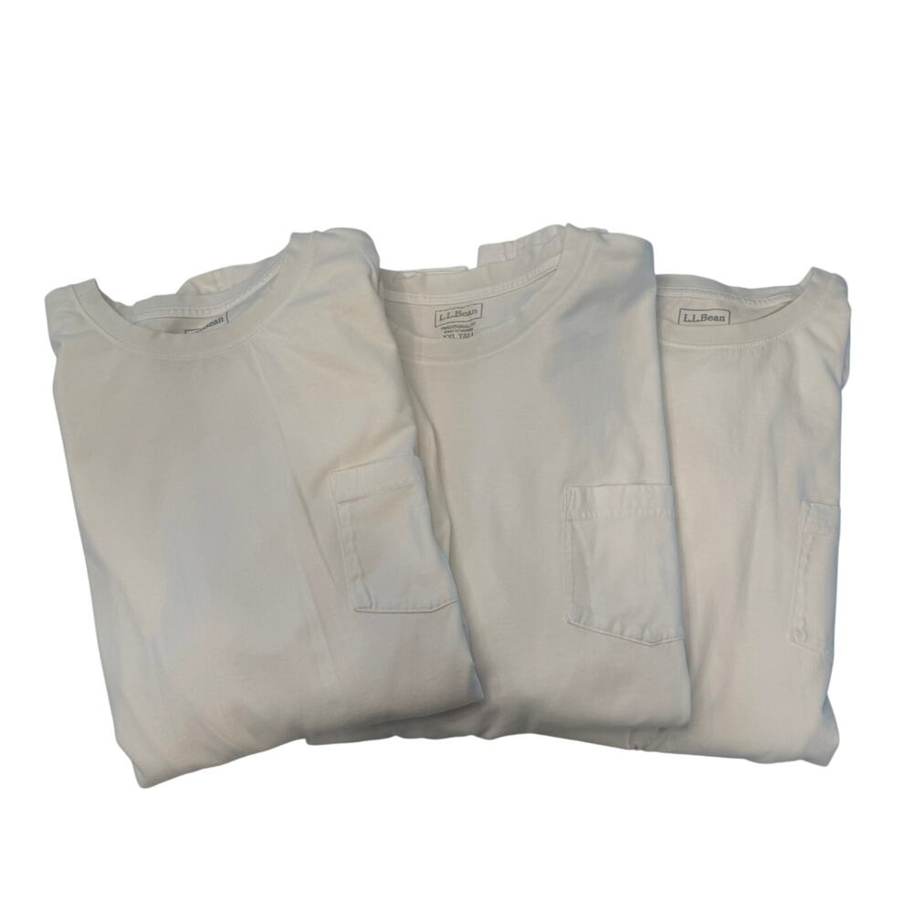 L.L.Bean Men's XXL Tall White LS Pocket T-Shirt Traditional Fit Cotton Lot of 3